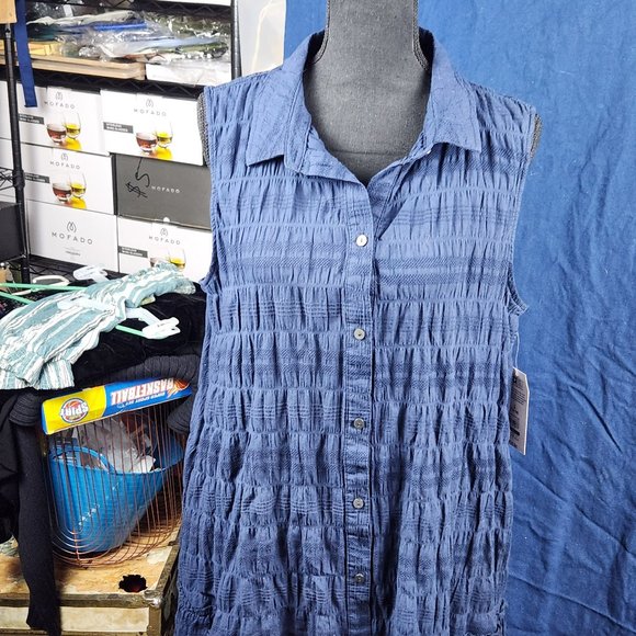 Time and Tru Dresses & Skirts - Time and Tru Navy Blue Sleeveless Shirt Dress Size L 12-14